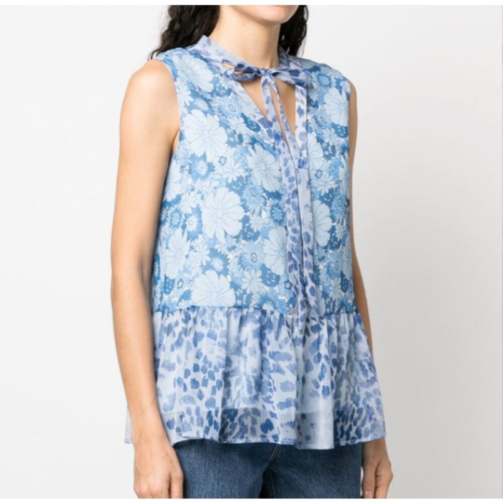 Liu Jo Top 8 Italy Tiered Flowy Neck Tie Resort Cruise Cottage‎ Boho NEW $180